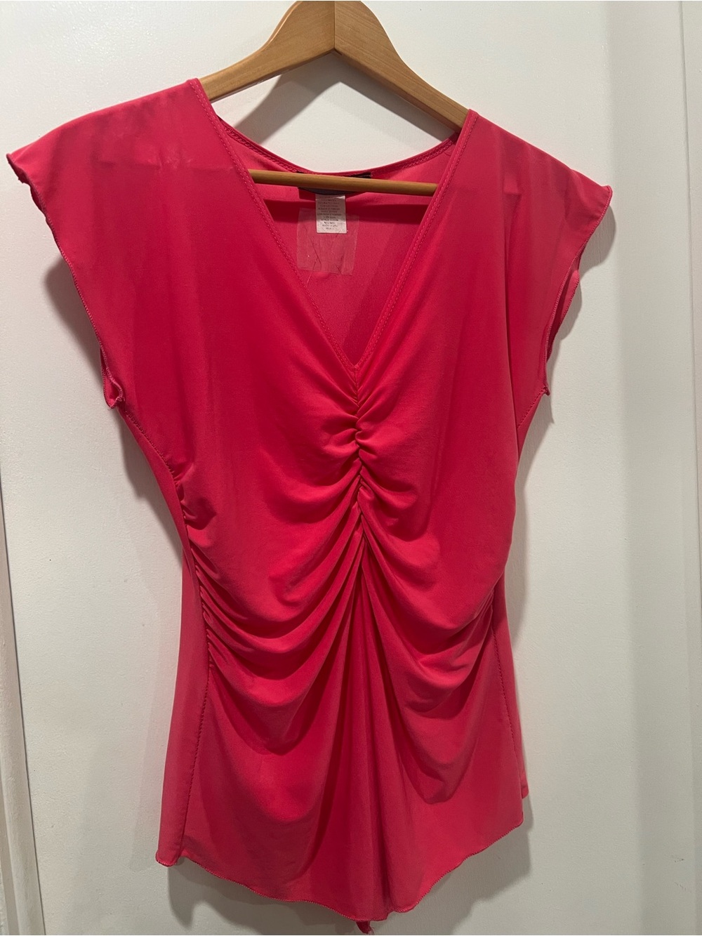 American City Wear Pink Ruched V-Neck Blouse